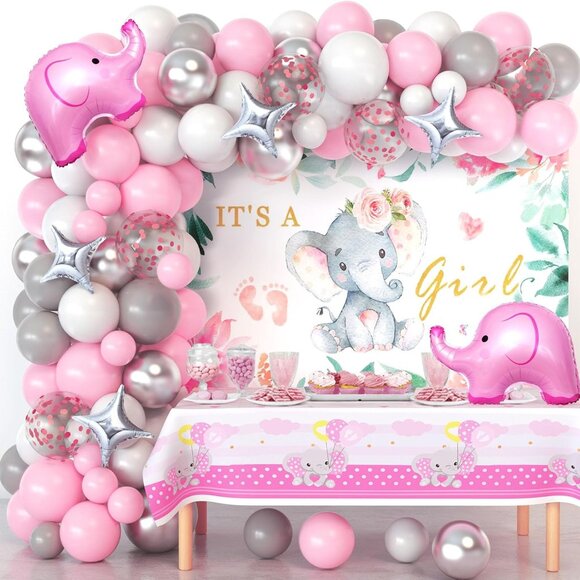 Elephant Girls Baby Shower Decoration Set - Pink - Picture 1 of 6